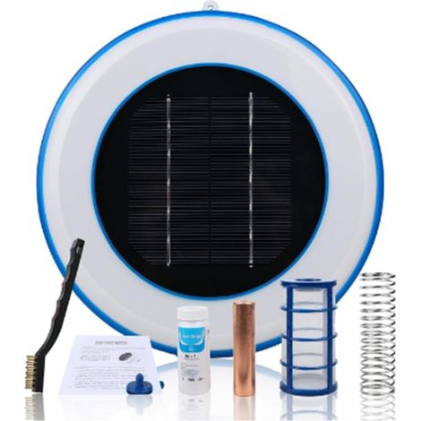 Ioniseur de Piscine Solaire Cuivre Argent Ion Purificateur de Piscine RéSistance Aux Algues Purificateur de Natation en Plein Air à Faible Teneur en Chlore (Blanc) (1/5)