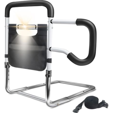 Barrière de lit pour Personnes âgées et Adultes, Barre de Protection de lit réglable en Hauteur avec lumière de Mouvement de Nuit pour Personnes âgées, Rails d'aide au lit en Acier au Carbone (1/5)