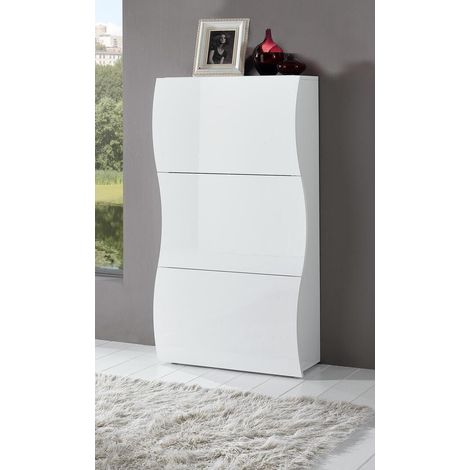 Meuble à chaussures moderne H 121 cm laqué blanc Onida (1/4)