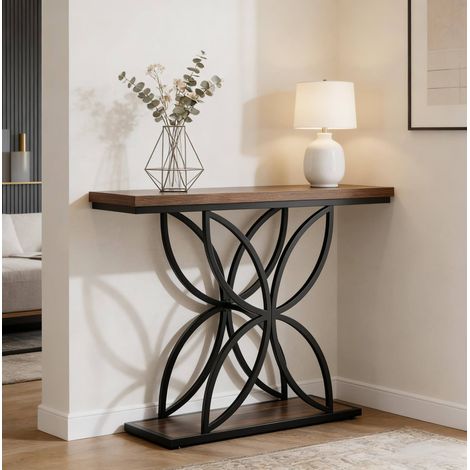 Consola de entrada 120 x 30 x 83 cm marrón y negro con base mariposa MDF y metal MEUBLIV (1/5)