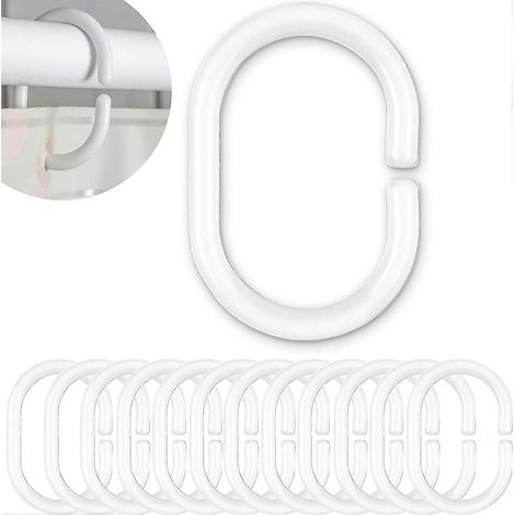 Witte douchegordijnringen, verpakking van 12 stuks, diameter 4,6 x 2,9 cm. (1/5)