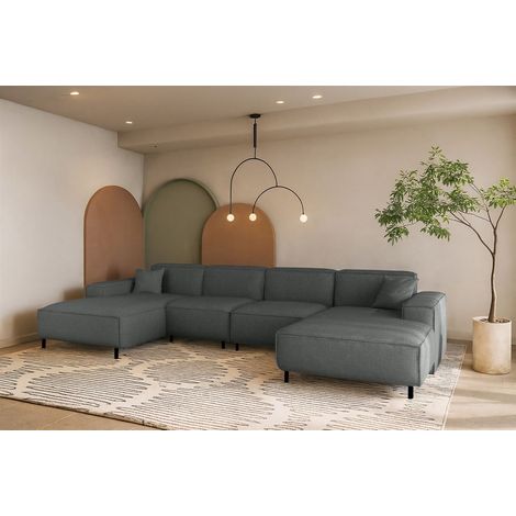 Wohnlandschaft Sofa U-Form GLORIA in Stoff Artico Anthrazit