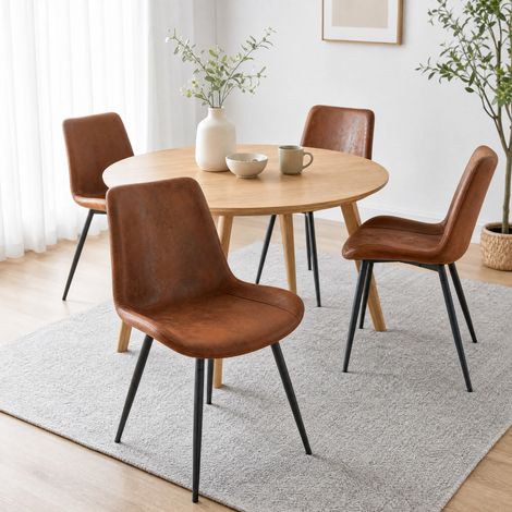 Sillas de comedor de 4 piezas, marrón, tejido técnico transpirable, estructura metálica, 120 kg (1/5)