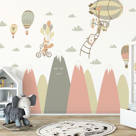 Stickers enfant montagnes scandinaves animaux amis 60 x 90 cm (1/5)