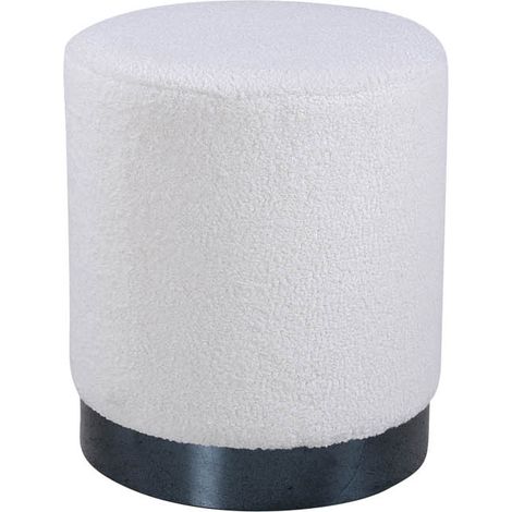 Benji Pouf, Hocker Ø35cm Teddystoff schwarz, weiß.