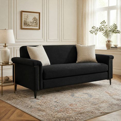 2-Sitzer-Sofa im nordischen Stil 172 x 73,5 x 81,5 cm aus schwarzem Leinen HAVRYA (1/5)