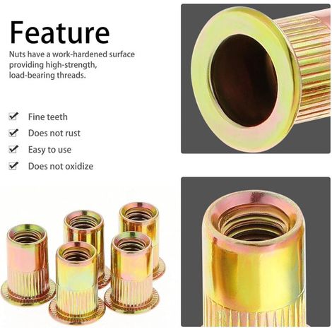 50 Pieces M12 Threaded Flat Head Rivet Nuts, Zinc Plated Carbon Steel ...