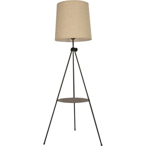 Barcelona Led – Lampadaire trépied en aluminium beige – Hauteur ajustable 1280-1630 mm – Tablette intégrée pour livres et bibelots – Indice IP20 (1/5)