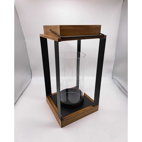 BONTURI CASA HOME DECORATION Lanterna Metallo Legno H 38 Cm 19,5 x 19,5 Cm Nero