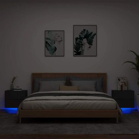 Wand-Nachttische mit LED-Leuchten 2 Stk. Schwarz