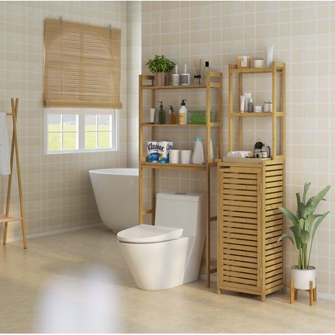 Mobile bagno per WC a 3 livelli in bambù naturale 68 x 20 x 165 cm OKMYHOME (1/5)