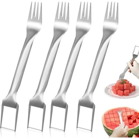 Forchetta tagliafrutta in 4 pezzi, forchetta tagliaanguria, forchetta tagliaanguria 2 in 1 in acciaio inossidabile, forchetta da cucina portatile per frutta (1/5)