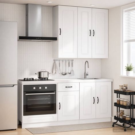 vidaXL Unità Cucina KALMAR 5 pcs Bianco Lucido Legno ingegnerizzato (1/5)