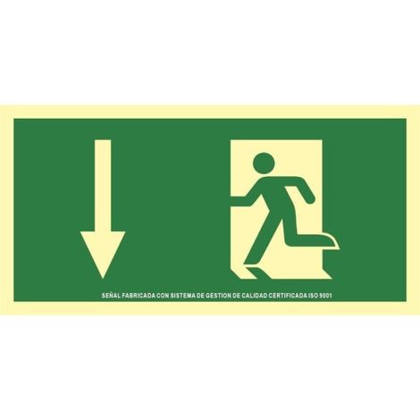 Señal de evacuación flecha abajo en aluminio Clase A SEKURECO                         320 x 160 mm                          CLASE A (ALUMINIO 0'5 mm)