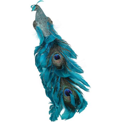Paons artificiels, grands ornements de Noël en forme de paons avec longue queue à plumes, décorations d'oiseaux à pince, oiseaux décoratifs pour la maison et le mariage (1/2)