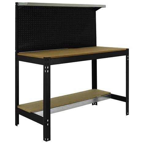 SimonRack Banco da Lavoro con Pannello Forato e Ripiano Superiore – Portata 400 kg – 1445x910x610 mm – Tavolo Officina Fai da Te – Antracite/Legno – BT-3 (1/3)