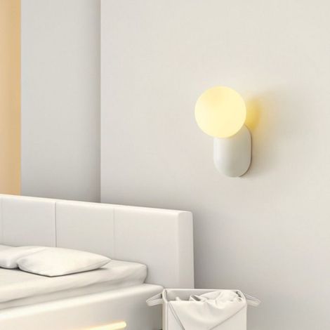 Applique Murale LED - Macaron - Verre Givré - Montage Mur - 1-3 M² - Blanc Mat - Lumière Chaude - 1 Pièce (1/3)