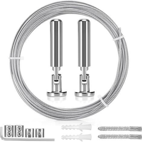 5m Tringle à Rideaux Kit, Câble en Acier pour Rideau, Fil de Suspension en Acier Inoxydable pour Accrocher Photos, Rideaux de Douche, Corde à Rideau, Décoration Murale d'art de Pépinière (1/5)