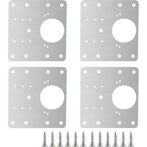 Lot de 4 plaques de réparation de charnière en acier inoxydable pour fixer la pièce de réparation de la plaque latérale de la charnière avec vis de montage pour bois, meubles, étagères, armoire. (1/5)