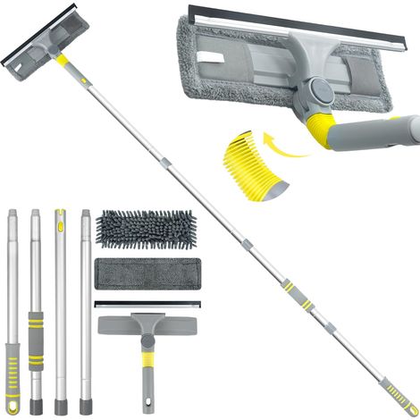 Raclette Vitre avec Télescopique Manche 163 cm, Perche de Nettoyage, Window Cleaner avec Squeegee Silicone, 1 Tampon Microfibres et Chenille pour Panneaux Photovoltaïques Voiture (1/5)