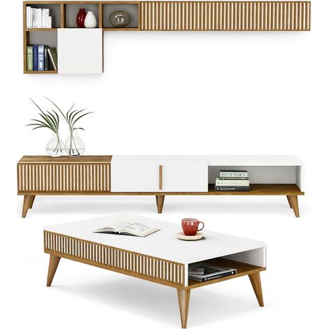 Set Mobili da Soggiorno Cassacco, Modulabile, 9 Ripiani, 2 Ante, Marrone Noce