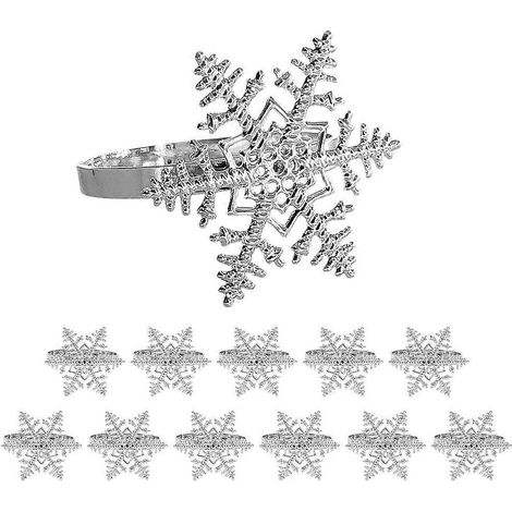 Set mit 12 weihnachtlichen Serviettenringen in Form von Schneeflocken mit Strasssteinen für festliche Tischdekoration (1/5)