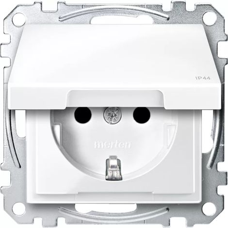 Merten SCHUKO-Steckdose pws/gl m.Klappdeckel IP44 MEG2414-0319 (1/2)