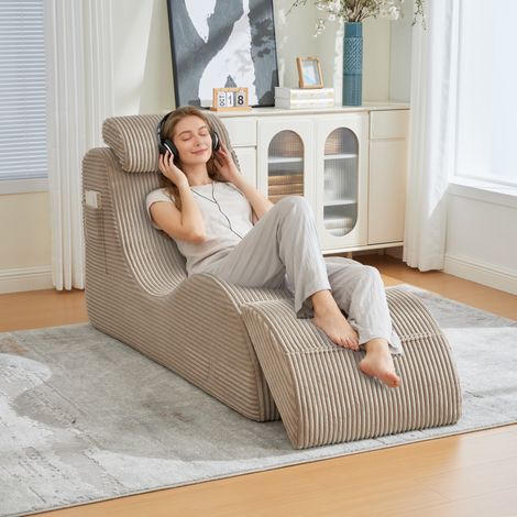 REDOM Sillón ergonómico, cojín de asiento extraíble, bolsillo lateral, respaldo con reposacabezas, pana caqui