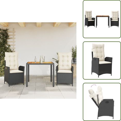 The Living Store Ensemble à manger de jardin avec coussins 3 pcs Noir - Chaise de jardin (1/5)