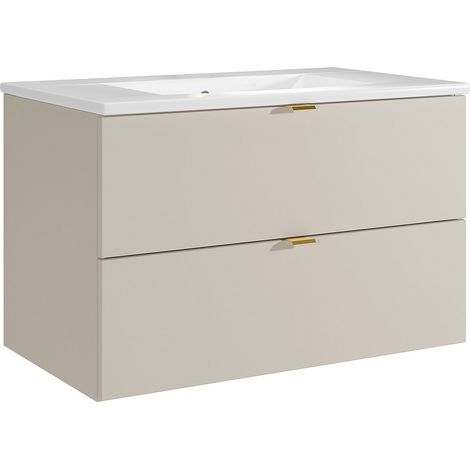 Meuble de salle de bain suspendu avec vasque à encastrer - Beige - 80 cm - LAVENA