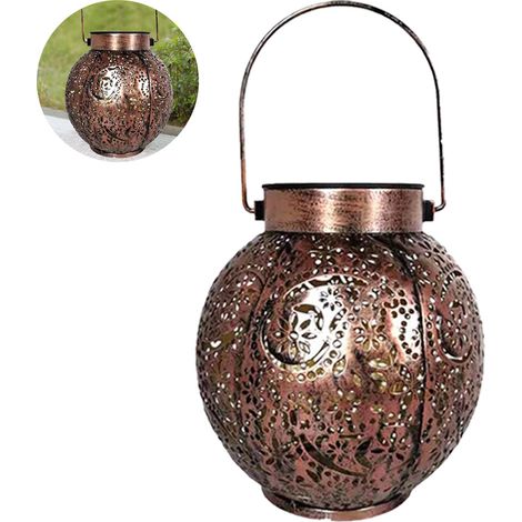 Lanterne Solaire Extérieure - Suspension Jardin Patio Cour - IP44 - LED - 14,5 x 14,5 x 24 cm - Noir Cuivre - 1 Pièce (1/5)