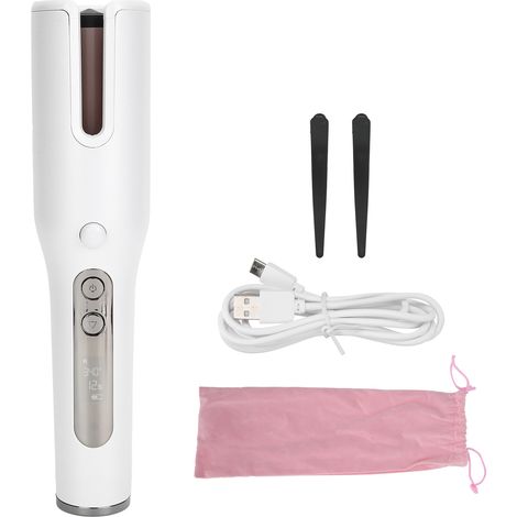 Fer à boucler automatique 34W sans fil recharge USB écran LCD pour cheveux outil de coiffure blanc argenté (1/5)
