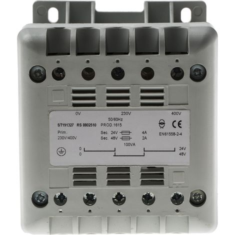 Transformateur pour panneau de commande, Vin 400V c.a., Vout 24V c.a., 100VA ( Prix pour 1 ) (1/3)