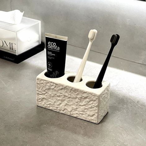 Porte-brosses à dents en céramique, support de rangement élégant pour brosses à dents électriques, dentifrice et accessoires, organisateur de salle de bain, lavabo et plan de toilette (1/5)