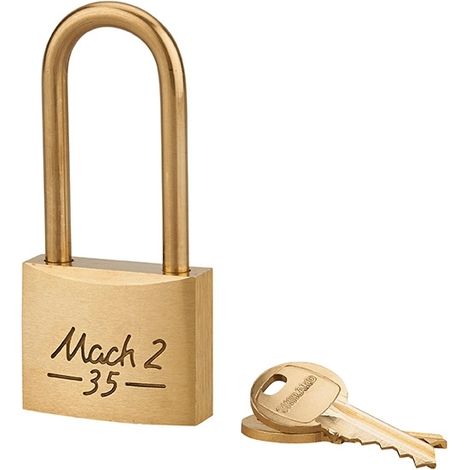 Lucchetto Mach 2 35mm arco alta e corpo in ottone massiccio lucido, 2 chiavi in ottone  - THIRARD