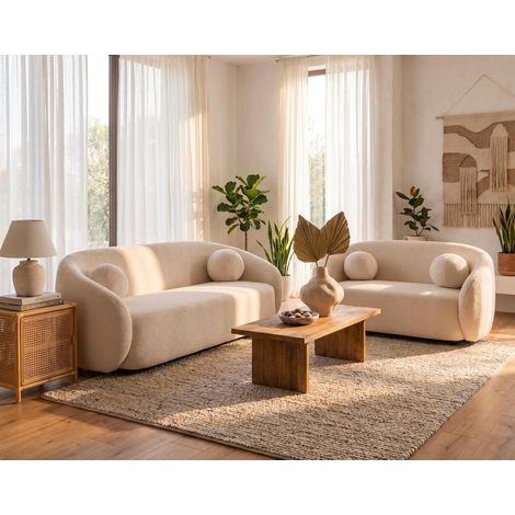 Flore - ensemble de canapés droits 2+3 places tissu bouclette - beige (1/5)