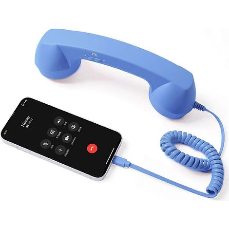 USB-C Retro-Telefonhörer für iPhone & Android: Plug & Play, strahlungsfreies und komfortables Telefonieren im Retro-Stil Blau (1/5)