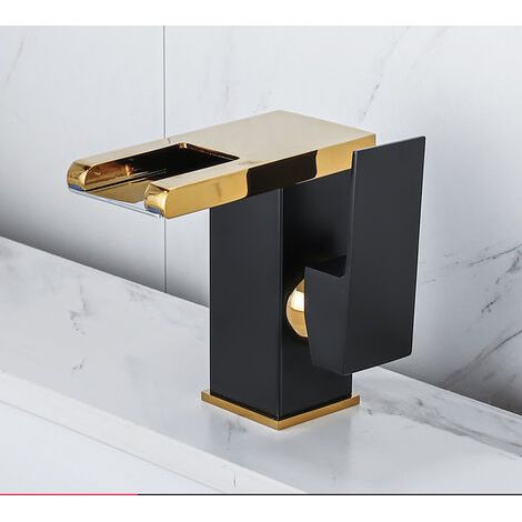 LED-Badarmatur, schwarz und gold, flaches Profil