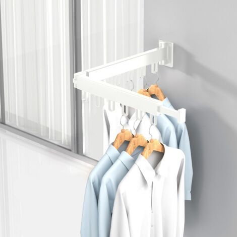 Étendoir à linge mural extensible, rotatif à 360°, pour balcon, buanderie, salle de bain, chambre (blanc, double épaisseur) (1/5)
