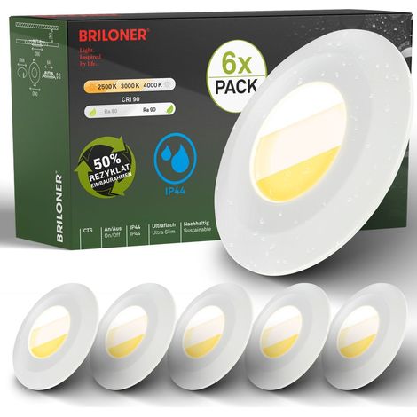 6er Set LED Bad Einbaustrahler LED Einbauleuchten Bad Spots CTS Flach Ra90