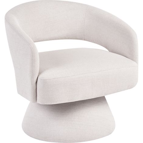 Sillón de estilo minimalista escandinavo tapizado de tela forma curvada giratorio 360° blanco crema Eidal