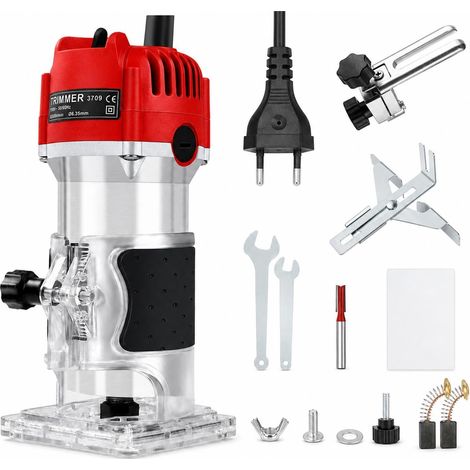 Affleureuse a Bois Électrique 6.35mm, 800W 30000 RPM Fraise à Main Électrique pour Bois, Affleureuse Défonceuse Trimmer Router Fraiseuse Électrique, pour Rainures, Chants et Profilés (1/5)