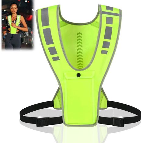 Gilet Réfléchissant Haute Visibilité, Gilet de Sécurité Respirant Séchage Rapide Ajustable avec Poches, pour Running Cyclisme Jogging Moto Promenade Chien, Homme Femme, Vert Fluorescent (1/5)