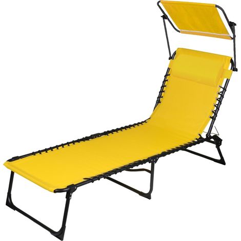 Sonnenliege / Liegestuhl mit Sonnendach und gelbem Kissen 187x85x56 cm