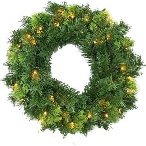 Ulisem 50 cm beleuchteter Weihnachtskranz mit verschiedenen Spitzen, für Kamin, Haus, Wand, Tür, Außendekoration, mit Batteriefach für den Innenbereich, Grün