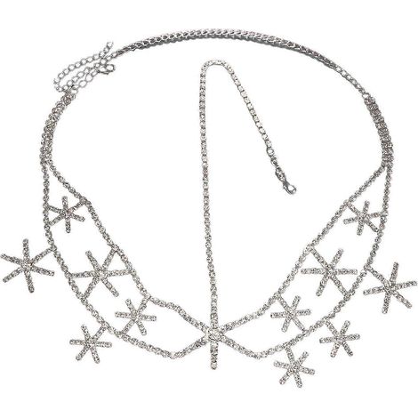Retro-Tiara für Damen, luxuriöser Brautschmuck mit Strasssteinen, sechseckigem Anhänger, doppellagiger Kette, Prinzessinnen-Stil, Abschlussball-Stil-Silver (1/5)