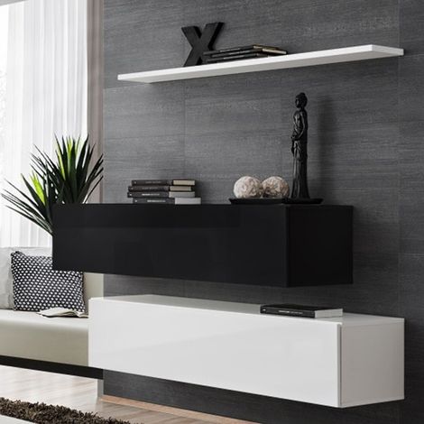 Lot de 2 Bancs Muraux & Étagère "Switch SBII" 130cm Noir & Blanc (1/4)
