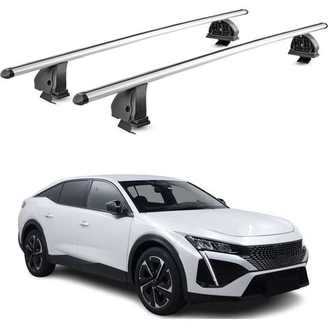 OMAC Barres de toit transversales en aluminium pour Peugeot 408 2023-2026 – TÜV / DIN 75302:2019 – Antivol inclus – Charge max 75 kg – 2 barres – Gris (1/4)