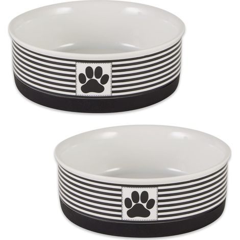 Knochentrockenes Lot von 2 Gamellen in Keramik von Animal Domestique, passiv in Lave-Vaisselle, Taille M, 15,2 x 5,4 cm, Noir (1/5)