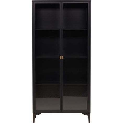 Ebuy24 – Vaisselier 2 portes en verre et métal H190cm – Noir – 4 niveaux de rangement – Style contemporain (1/5)
